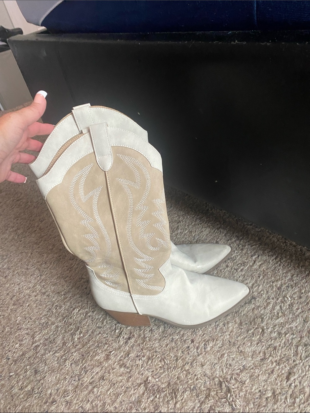 Indigo Two-Tone Cream and Tan Western Heeled Boots